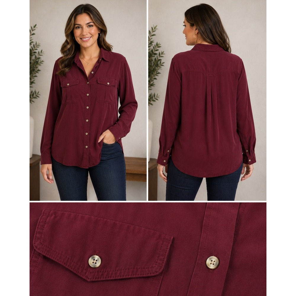 Chico's Button Down Shirt Modal Utility Pockets‎ Women XL / 16 Burgundy Classic
